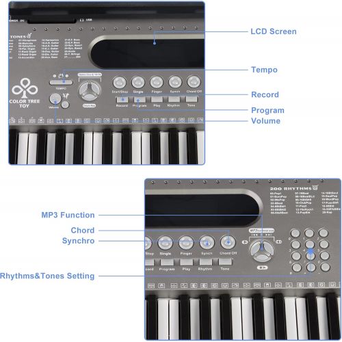  [아마존베스트]Livebest Electronic 61 Key Piano Keyboard Portable Digital Music Piano Instruments Starter with Microphone, Piano Stand, Music Rest and Power Supply for Kids and Adults