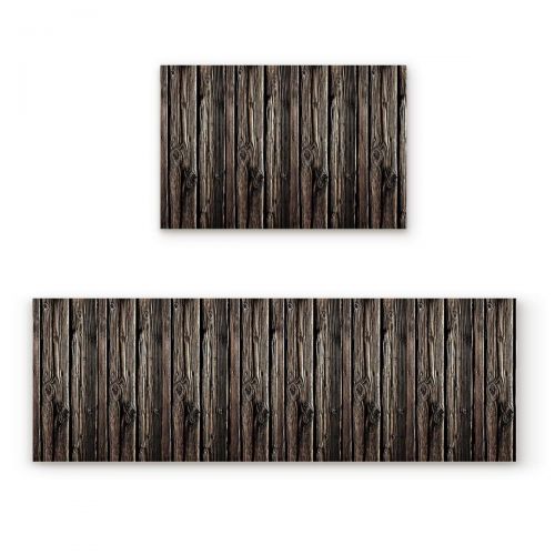  Livencher Non Slip Kitchen Mats and Rugs,15.7x23.6in+15.7x47.2in Rustic Old Wood Plank Indoor Floor Area Rug Low Profile Absorbent Runner for Home Bathroom Bath Bedroom