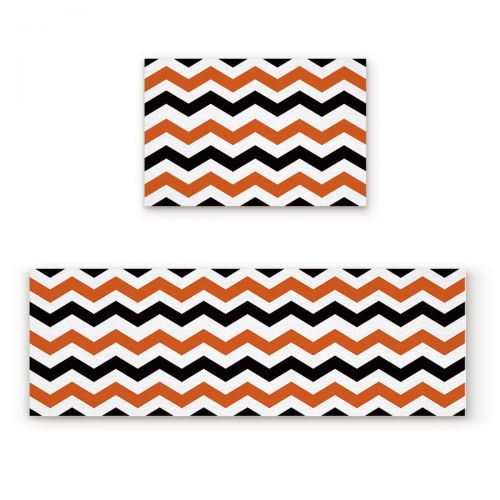  Livencher Non Slip Kitchen Mats and Rugs,15.7x23.6in+15.7x47.2in Chevron Orange Black White Indoor Floor Area Rug Low Profile Absorbent Runner for Home Bathroom Bath Bedroom