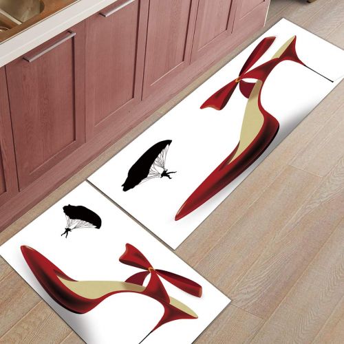  Livencher Kitchen Mats 2 Piece Rubber Backing Non-Slip Kitchen Bathroom Mat Doormat Area Rugs - Custom Red High Heel Sexy Print 19.7x31.5in+19.7x47.2in