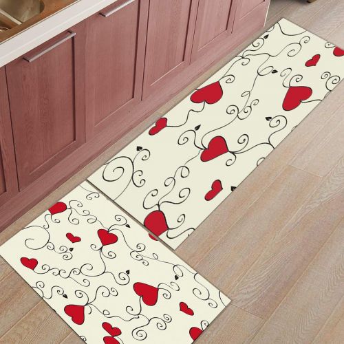  Livencher Kitchen Mats 2 Piece Rubber Backing Non-Slip Kitchen Bathroom Mat Doormat Area Rugs - Happy Valentines Day 19.7x31.5in+19.7x47.2in