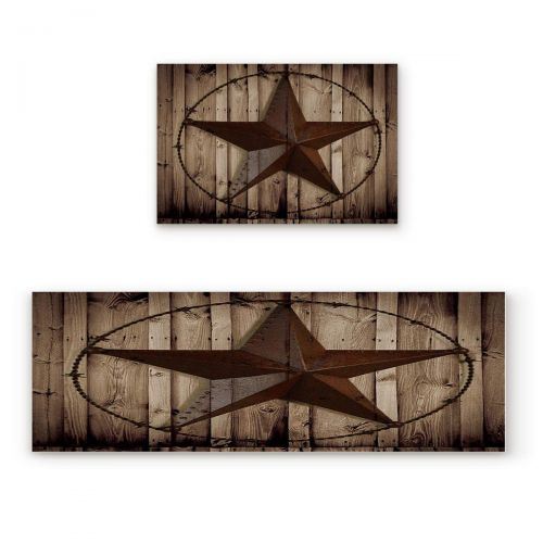  Livencher Non Slip Kitchen Mats and Rugs,15.7x23.6in+15.7x47.2in Western Texas Star Indoor Floor Area Rug Low Profile Absorbent Runner for Home Bathroom Bath Bedroom