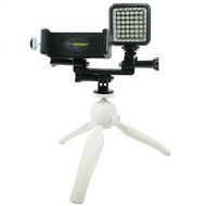 Livestream Gear - Smartphone & LED Light Tripod Setup for Live Stream, Facebook Live, or YouTube, to Fit Regular Sized Devices. Also Works with Sport Cameras. (Lg. Device & LED Tri