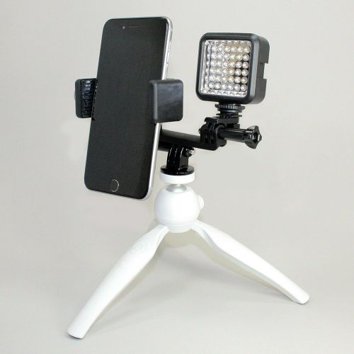  Livestream Gear - Smartphone & LED Light Tripod Setup for Live Stream, Facebook Live, or YouTube, to Fit Regular Sized Devices. Also Works with Sport Cameras. (Lg. Device & LED Tri