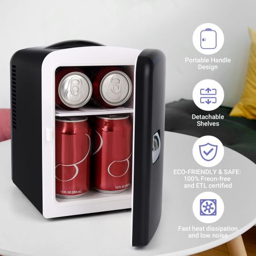  Living Enrichment Mini Fridge 4 Liter/6 Can Skincare Fridge, AC 120V DC 12V Portable Small Refrigerator Cooler and Warmer for Skincare, Foods, Medications, Bedroom, Travel and Car