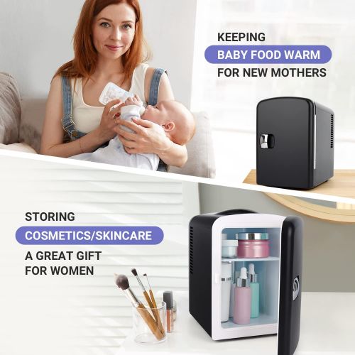  Living Enrichment Mini Fridge 4 Liter/6 Can Skincare Fridge, AC 120V DC 12V Portable Small Refrigerator Cooler and Warmer for Skincare, Foods, Medications, Bedroom, Travel and Car