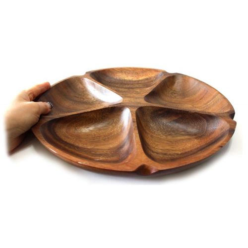  Living Plus Acacia Premium Wooden 5-Compartment Divided Round Wood Plate Divided Dessert Dish Serving Trays Platters 5 Section-Diameter 9.84