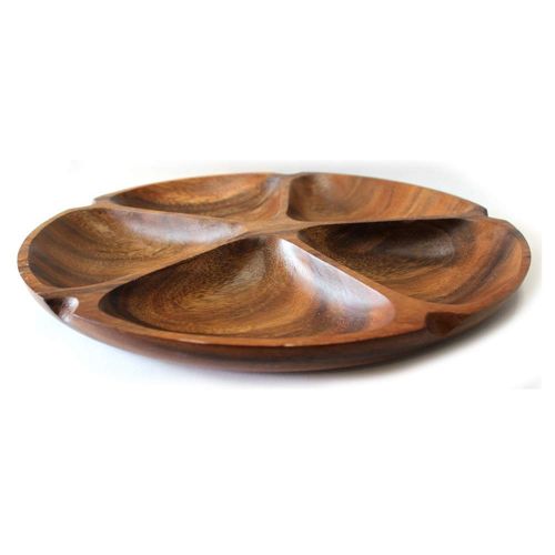  Living Plus Acacia Premium Wooden 5-Compartment Divided Round Wood Plate Divided Dessert Dish Serving Trays Platters 5 Section-Diameter 9.84