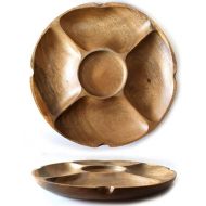Living Plus Premium Acacia Wooden 5-Compartment Divided Round Wood Plate Divided Dessert Dish Serving Trays Platters 5 Section-Diameter 10