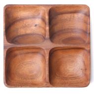 Living Plus Premium Acacia Wooden 4-Compartment Divided Square Wood Plate Divided Dessert Dish Serving Trays Platters 3 Section (Square (10.1x10.1))
