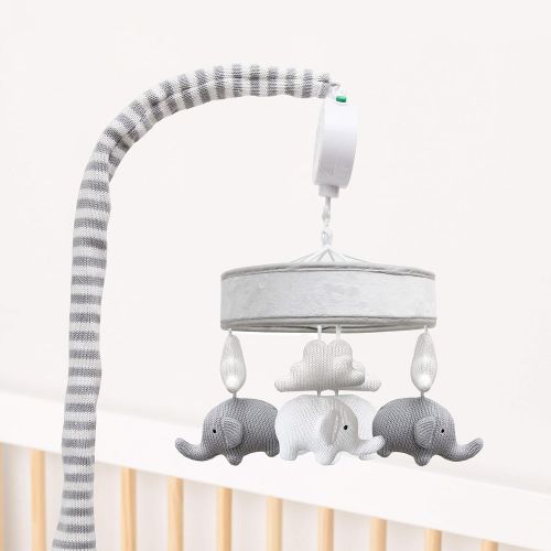  Living Textiles Baby Musical Mobile (Grey Elephants). Knitted Shapes Crib Mobile for Nurseries.