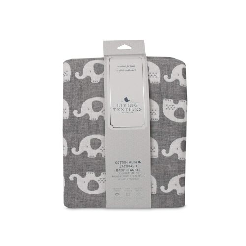  Living Textiles Muslin Jacquard Baby Blanket with Grey Elephant. Soft Double-Layered Muslin Jacquard 100% Cotton Baby Blanket (40x30 inch)