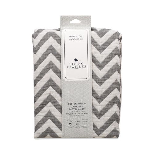  Living Textiles Muslin Jacquard Baby Blanket with Grey Elephant. Soft Double-Layered Muslin Jacquard 100% Cotton Baby Blanket (40x30 inch)