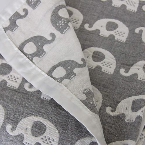  Living Textiles Muslin Jacquard Baby Blanket with Grey Elephant. Soft Double-Layered Muslin Jacquard 100% Cotton Baby Blanket (40x30 inch)