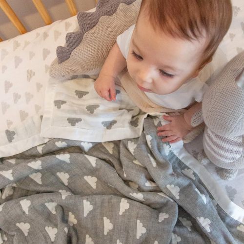  Living Textiles Muslin Jacquard Baby Blanket with Grey Elephant. Soft Double-Layered Muslin Jacquard 100% Cotton Baby Blanket (40x30 inch)