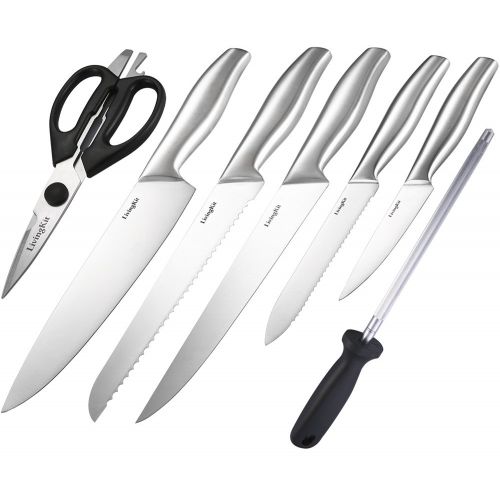  LivingKit Knife Block Set 14 Piece High Durability Stainless Steel Blades For Home Cooking Culinary School Commercial Kitchen