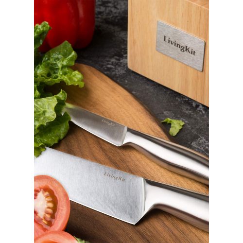  LivingKit Knife Block Set 14 Piece High Durability Stainless Steel Blades For Home Cooking Culinary School Commercial Kitchen