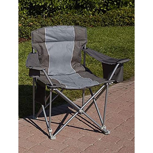  LivingXL 1000-lb. Capacity Heavy-Duty Portable Oversized Chair, Collapsible Padded Arm Chair with Cup Holders and Lower Mesh Side Pocket, Charcoal