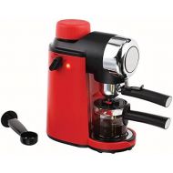 Domoclip Elektrische Espressomaschine Kaffeemaschine 4 Tassen Espressobereiter Rot Glaskanne (Kleine Cappuccino-Maschine mit Milchaufschaeumer, Kaffeepulver, 800 Watt)