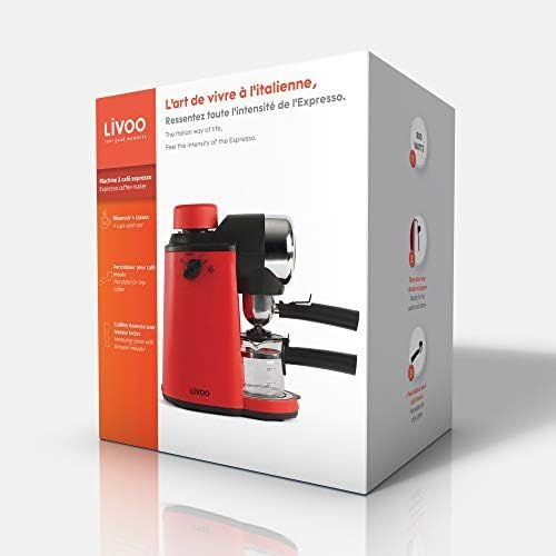  Domoclip Elektrische Espressomaschine Kaffeemaschine 4 Tassen Espressobereiter Rot Glaskanne (Kleine Cappuccino-Maschine mit Milchaufschaeumer, Kaffeepulver, 800 Watt)