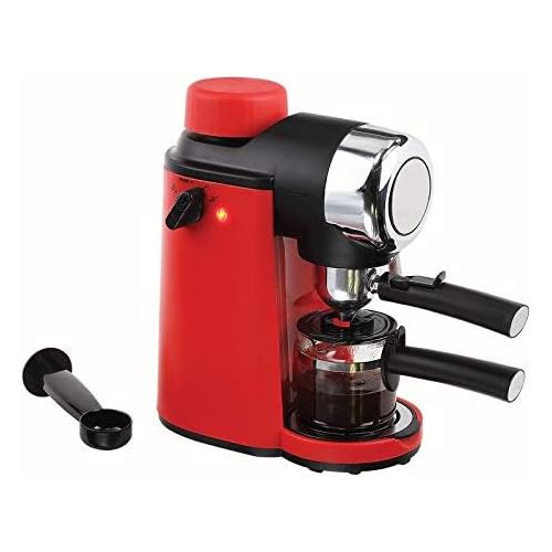  Domoclip Elektrische Espressomaschine Kaffeemaschine 4 Tassen Espressobereiter Rot Glaskanne (Kleine Cappuccino-Maschine mit Milchaufschaeumer, Kaffeepulver, 800 Watt)