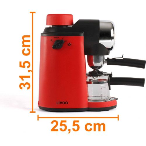  Domoclip Elektrische Espressomaschine Kaffeemaschine 4 Tassen Espressobereiter Rot Glaskanne (Kleine Cappuccino-Maschine mit Milchaufschaeumer, Kaffeepulver, 800 Watt)