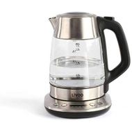 LIVOO Wasserkocher mit Temperatureinstellung Glas Edelstahl Teekocher 1,7 Liter Kabellos (2200 Watt, Teefilter, Warmhaltefunktion, Programmierbar)