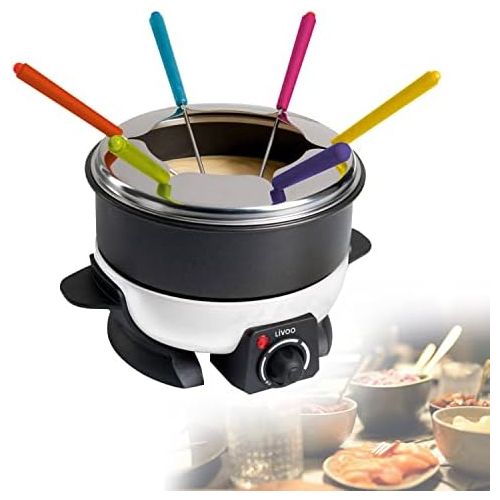  Domoclip Fondue Elektrisch Fondueset fuer 6 Personen mit Thermostat 1,6 Liter (Kasefondue, Schokofondue, Spritzschutz, Antihaftbeschichtung)