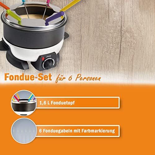  Domoclip Fondueset fuer 6 Personen Fondue Elektrisch mit Thermostat 1,6 Liter (Kasefondue, Schokofondue, Spritzschutz, Antihaftbeschichtung)