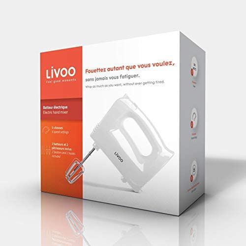  [아마존베스트]LIVOO Hand mixer for kitchen 5 stages hand mixer (dough hook, whisk, 200 watt, ejection button, mixer, stirrer, white)