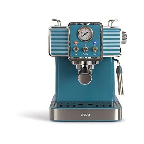  [아마존베스트]Livoo DOD174 Espresso Coffee Machine 15 Bar Thermoblock Steam Nozzle Cappuccino Hot Milk Retro Blue 1350W