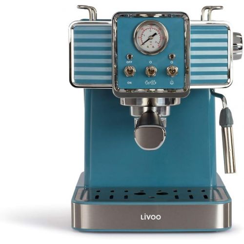  [아마존베스트]Livoo DOD174 Espresso Coffee Machine 15 Bar Thermoblock Steam Nozzle Cappuccino Hot Milk Retro Blue 1350W