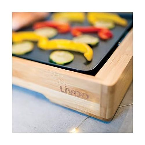 [아마존베스트]Livoo DOC202 Electric Grill Plate, Bamboo, Cast Aluminium, Thermostat Adjustable Ideal for 6 to 8 Persons, Removable Plate for Easy Cleaning, 2200 W