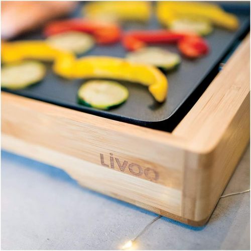  [아마존베스트]Livoo DOC202 Electric Grill Plate, Bamboo, Cast Aluminium, Thermostat Adjustable Ideal for 6 to 8 Persons, Removable Plate for Easy Cleaning, 2200 W