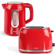 [아마존베스트]LIVOO Kettle Wireless and Toaster Red Breakfast Set (Automatic Shut-Off / Concealed Heating Element 1.7 Litres)