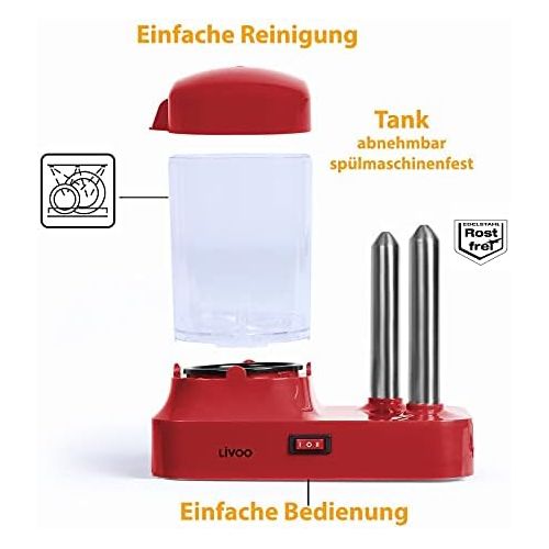  [아마존베스트]LIVOO Hot Dog Maker for 6 Sausages - Hot Dog Machine with Removable Heat Container - Sausage Warmer with Stainless Steel Skewers for Buns Warming