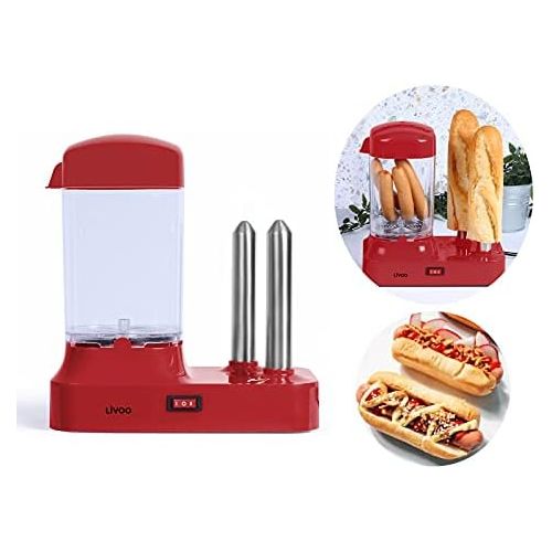  [아마존베스트]LIVOO Hot Dog Maker for 6 Sausages - Hot Dog Machine with Removable Heat Container - Sausage Warmer with Stainless Steel Skewers for Buns Warming