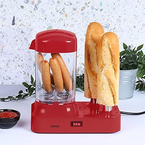  [아마존베스트]LIVOO Hot Dog Maker for 6 Sausages - Hot Dog Machine with Removable Heat Container - Sausage Warmer with Stainless Steel Skewers for Buns Warming