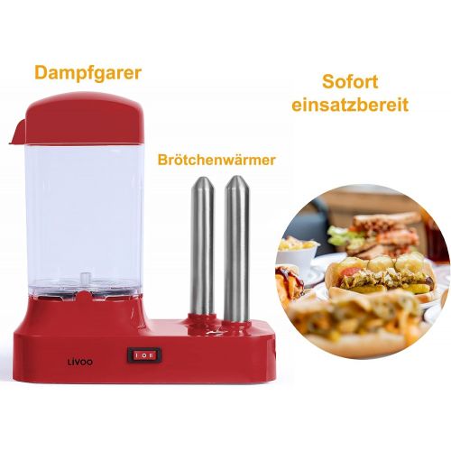  [아마존베스트]LIVOO Hot Dog Maker for 6 Sausages - Hot Dog Machine with Removable Heat Container - Sausage Warmer with Stainless Steel Skewers for Buns Warming