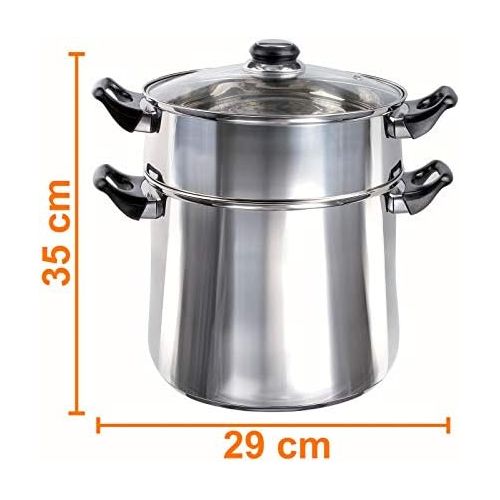  [아마존베스트]LIVOO Induction Stainless Steel Couscous Pot with Steam Strainer Cooking Pot Steamer Sieve Insert (Couscou Cooker, Vegetable Steamer, 12 Litres, Glass Lid)