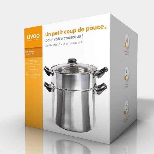  [아마존베스트]LIVOO Induction Stainless Steel Couscous Pot with Steam Strainer Cooking Pot Steamer Sieve Insert (Couscou Cooker, Vegetable Steamer, 12 Litres, Glass Lid)