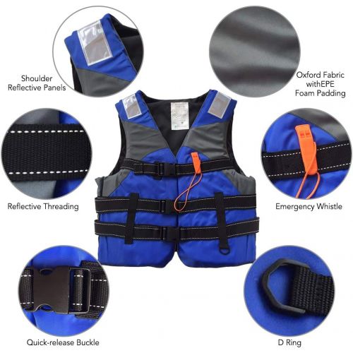  Lixada Life Jacket Vest Flotation Device Life Vest with High Visibility Reflective Threading and Panels Emergency Whistle for Fishing Boating Kayaking Sailing