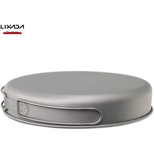  Lixada Camping Cookware Set - Titanium Wood Stove Frypan Ultra Light Portable Cooking Equipment Mess Kit Tools with Folding Handle for Picnic BBQ Camp Hiking