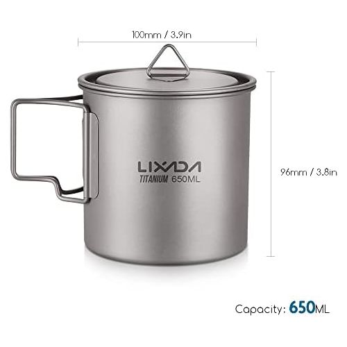  Lixada Camping Cookware Set - Ultralight Titanium Cup Mug - Camping Fry Pan Foldable Handle with Lid and Stuff Sack Titanium Pot