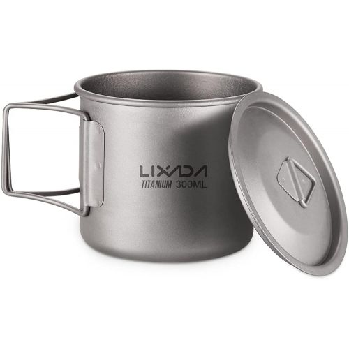  Lixada Camping Cookware Set - Ultralight Titanium Cup Mug - Camping Fry Pan Foldable Handle with Lid and Stuff Sack Titanium Pot