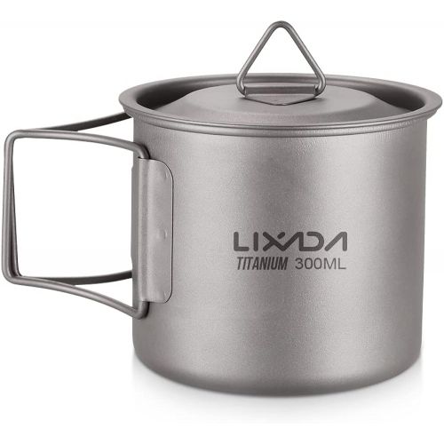  Lixada Camping Cookware Set - Ultralight Titanium Cup Mug - Camping Fry Pan Foldable Handle with Lid and Stuff Sack Titanium Pot