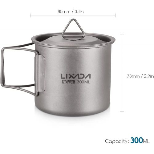  Lixada Camping Cookware Set - Ultralight Titanium Cup Mug - Camping Fry Pan Foldable Handle with Lid and Stuff Sack Titanium Pot