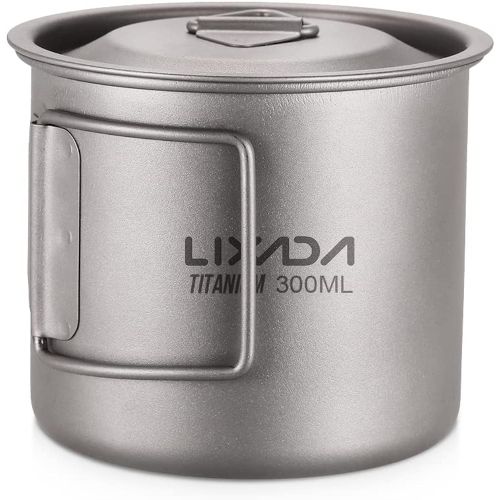  Lixada Camping Cookware Set - Ultralight Titanium Cup Mug - Camping Fry Pan Foldable Handle with Lid and Stuff Sack Titanium Pot