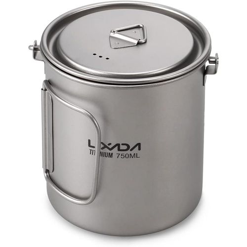  Lixada Camping Titanium Cookware Set,Partable Foldable Handles and with Lid Design with Pot,Water Cup,Spork and Windscreen for Outdoor Camping Hiking Backpacking(Optional)