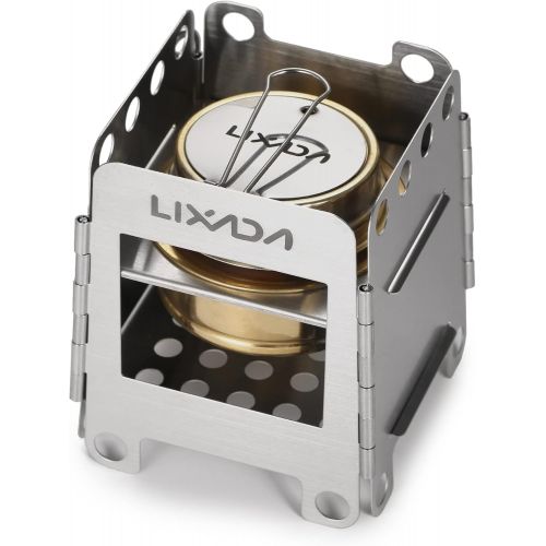  Lixada Camping Stove Stainless Steel Folding Wood Stove+Alcohol Burner Pocket Stove for Outdoor Camping Cooking Picnic